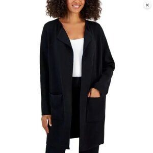 NWT JM Collection Deep Black Long Open Front Cardigan Sweater Size OX #2103